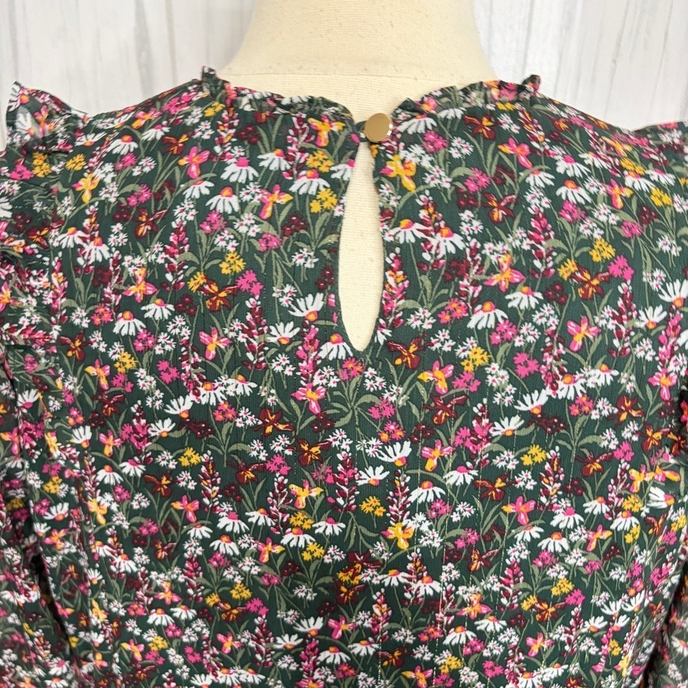 DRAPER JAMES RSVP Dark Green Chiffon Floral Smocked Long-Sleeve Midi Dress, XXL - Picture 8 of 12